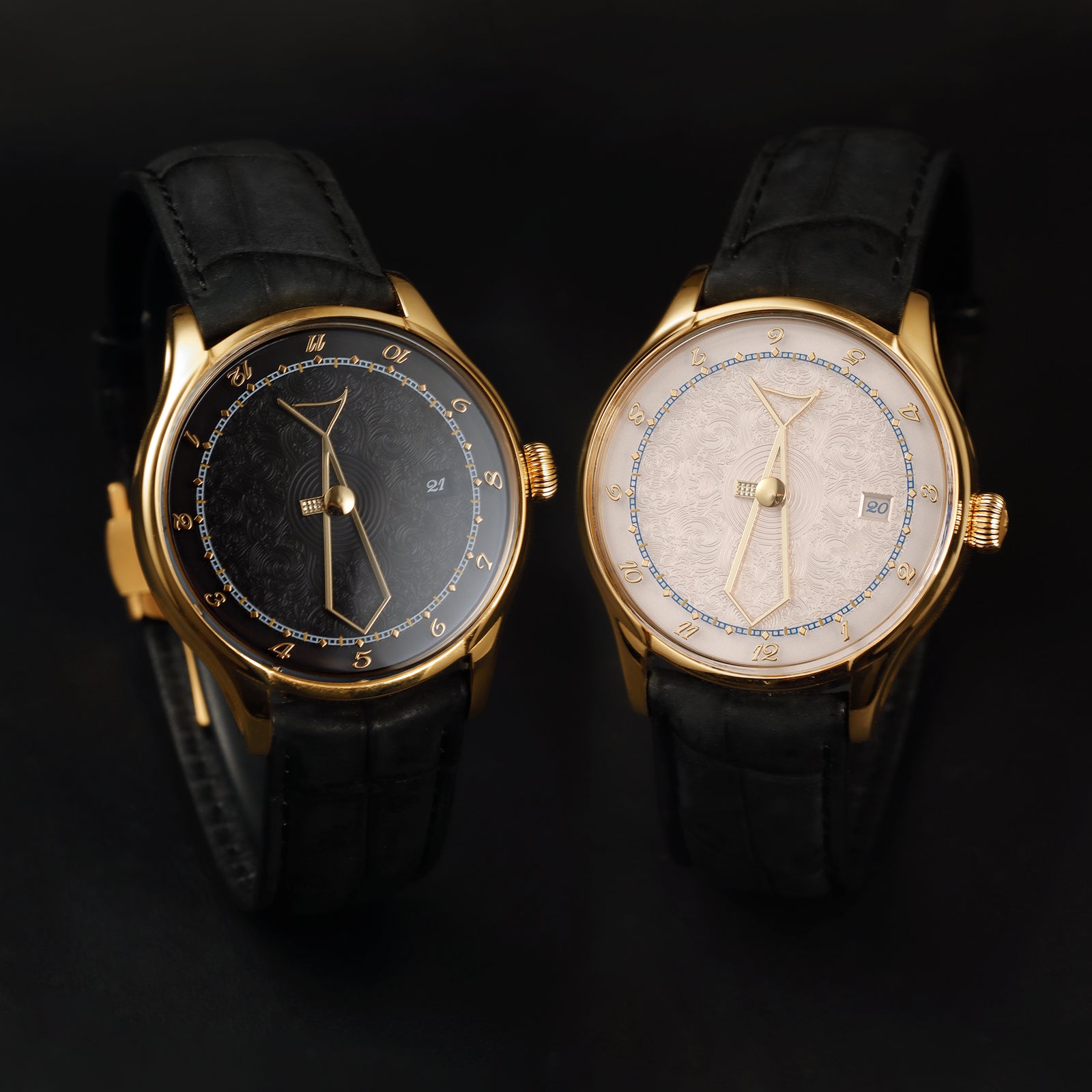 Auctor Zen Noire and Éclat colorways presented side by side — anthracite and snow white dials